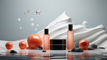 Elegant Cosmetic Products Display with Dynamic Background