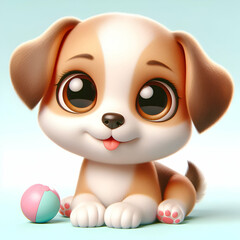 Wall Mural - flat logo of Cute baby dog with big eyes lovely little animal 3d rendering cartoon character