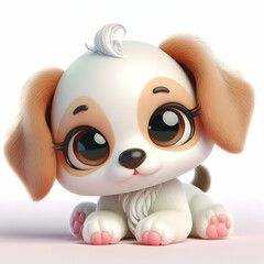 Wall Mural - flat logo of Cute baby dog with big eyes lovely little animal 3d rendering cartoon character