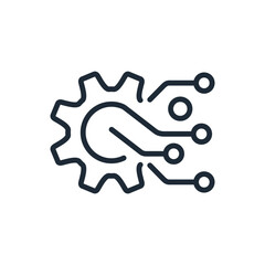 Digital transformation technology, information converting. Abstract symbol of technical processing in big data network.  Vector linear icon isolated on white background.