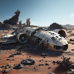 Canvas Print - Spaceship graveyard on an abandoned planet.