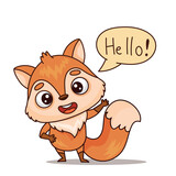 Fototapeta Pokój dzieciecy - Cartoon mammal with happy gesture and speech bubble saying hello. Vector