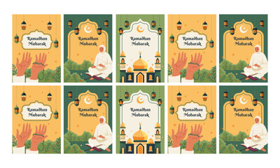 Sticker - happy celebrate ramadan kareem vector illustration flat design