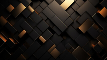 Wall Mural - Black and gold metal 3D modern luxury futuristic background. square paste random.
