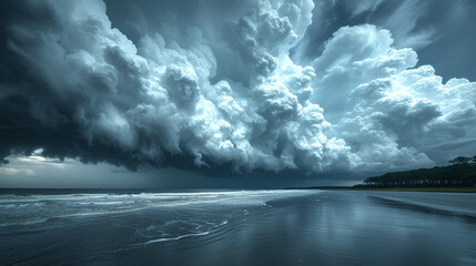 Wall Mural - Storm moving off ocean - visible from beach - water spout - bad weather - cloudy - tornado - monochrome- black and white 