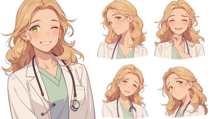 Wall Mural - female doctor with different expressions