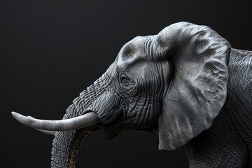 Wall Mural - elephant profile portrait on black background - generative ai