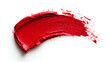 Red lipstick smear isolated on white background. Red color cosmetic product brush stroke swipe sample. Top view