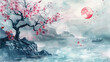 Japan sakura cherry blossom spring watercolor background vector illustration