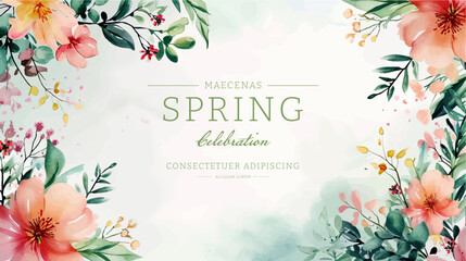 Vector watercolor banner with beautiful flowers framed for spring celebration