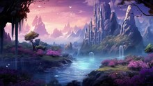 Magic Fantasy World Fantasy Landscape. Seamless Looping Overlay 4k Virtual Video Animation Background 
