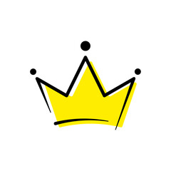 Wall Mural - crown doodle illustration. stylized yellow drawing with black outline on white background. best for 