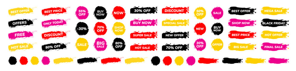 Wall Mural - price tags. sale brush label design. new discount sticker. paintbrush badge for special offer letter