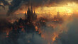 A steampunk city where spirits roam among gears and steam clouds