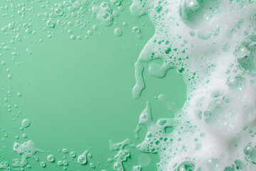 Refreshing Cleanliness: Sudsy Green Soap with Bubbles and Foam