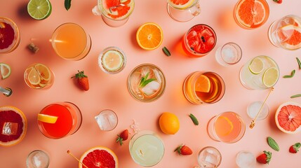 Wall Mural - Cocktail drinks flat lay arrangement