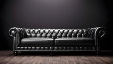 Classic Black Sofa In Empty Dark  Room, Light From Above
