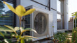 air heat pump near a modern house