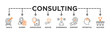 Consulting banner web icon vector illustration concept for business consultation with an icon of goals, expert, knowledge, advice, experience, support, potential, and success