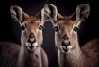 Close-up of two female common waterbuck side-by-side. Generative AI