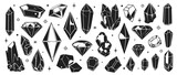 Fototapeta  - Crystals vector illustration set. Mineral, moon stone, quartz, diamond in style of hand drawn black doodle on white background. Gemstone silhouette sketch
