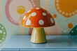© World of AI - mushroom shaped lamp close up on a drawer, post modern interior, colorful, pop art