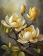 Piękne, malowane kwiaty Magnolii. generative AI