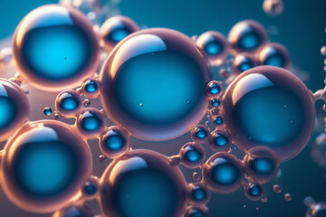 Aufkleber - A macro shot of translucent blue bubbles representing a concept of cells or molecules in a liquid medium