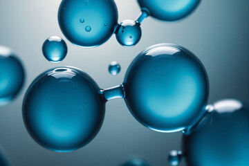 Aufkleber - A macro shot of translucent blue bubbles representing a concept of cells or molecules in a liquid medium