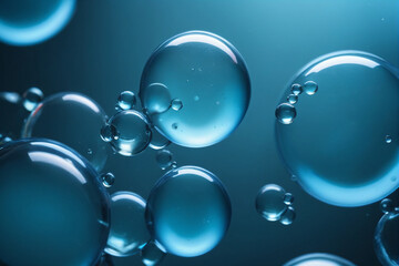 Aufkleber - A macro shot of translucent blue bubbles representing a concept of cells or molecules in a liquid medium
