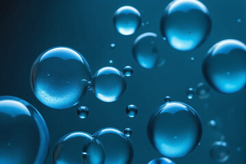 Aufkleber - A macro shot of translucent blue bubbles representing a concept of cells or molecules in a liquid medium