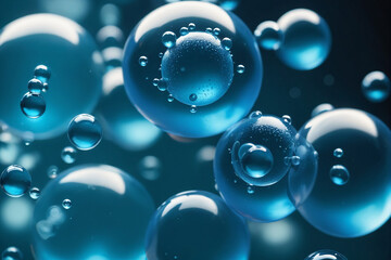 Aufkleber - A macro shot of translucent blue bubbles representing a concept of cells or molecules in a liquid medium