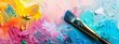 Palette and paintbrush with vivid colors displayed on a lightly defocused background, offering a positive and creative atmosphere with copious copy space - Concept of art and creativity
