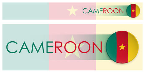 Wall Mural - Cameroon flag horizontal web banner in modern neomorphism style. Webpage Cameroonian country header button for mobile application or internet site. Vector