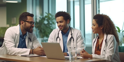 The medical team holds a meeting in the office room