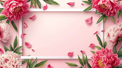 Wall Mural - Greeting card with peony, 8 march. spring time, pink backgrounds, festive