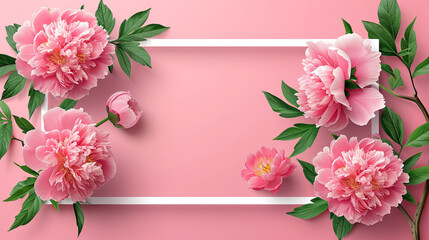 Wall Mural - Greeting card with peony, 8 march. spring time, pink backgrounds, festive