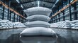 © Naturalis - Stacks of white sack bags at large warehouse in modern factory