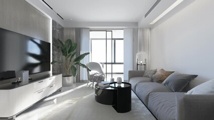 Wall Mural - The modern luxury interior of the living room is bright and clean. 3D Animation