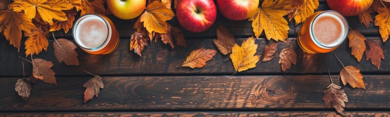 Cider tasting. Autumn background . Banner