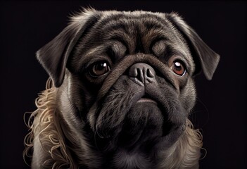 pug dog with gray fur exposing only half of head. Generative AI