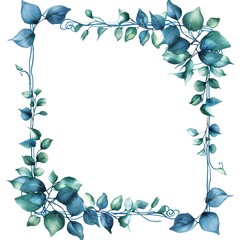 Wall Mural - Elegant blue floral frame ideal for invitations or announcements. watercolor style botanical border for design purposes. AI