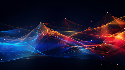 Wall Mural - abstract digital network connections with vibrant colors on dark background