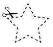 Cut Here Symbol with Scissors star shape black line color vector 10 eps