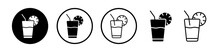 Refreshing Beverage Line Icon. Iced Drink Straw Icon In Black And White Color.