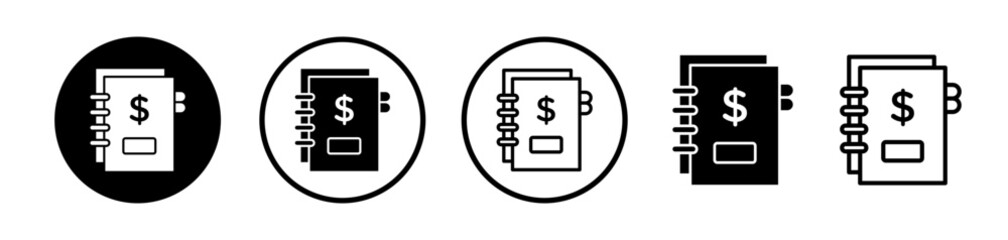 Accounting Ledger Line Icon. Financial journal coins icon in black and white color.