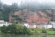 the red cliffs at the Mosel in Trier with fog