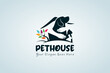 Vector silhouette of hugging dog, rabbit and cat for pet home logo design, animal care logo