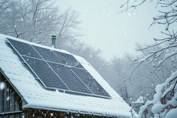 Wall Mural - Winter snowfall covering the rooftop solar panel 