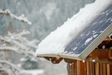 Wall Mural - Winter snowfall covering the rooftop solar panel 